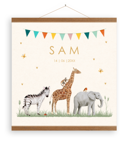 Canvasposter safari dieren slinger