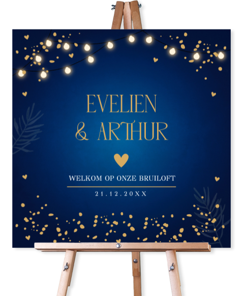 Bruiloftsbord blauw kerst lampjes 70x70 cm