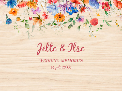 Bruiloft memorybox met kleurrijke zomerse bloemen