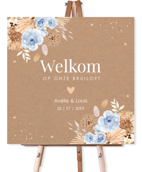 Bruiloftsbord bohemian bloemen blauw