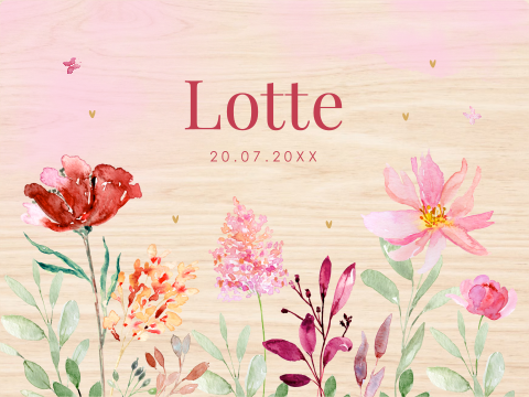 Memorybox hout bloemen roze