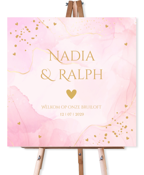 Bruiloftsbord roze marmerlook vierkant