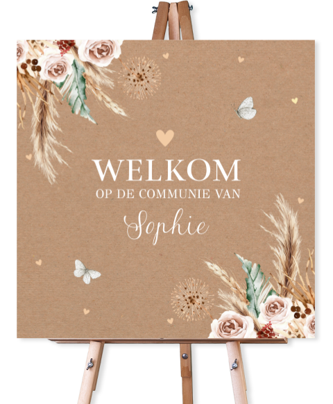 Welkomstbord communie meisje bloemen bohemian