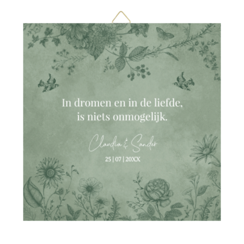 Tegeltje bruiloft groen botanisch vogels eigen tekst