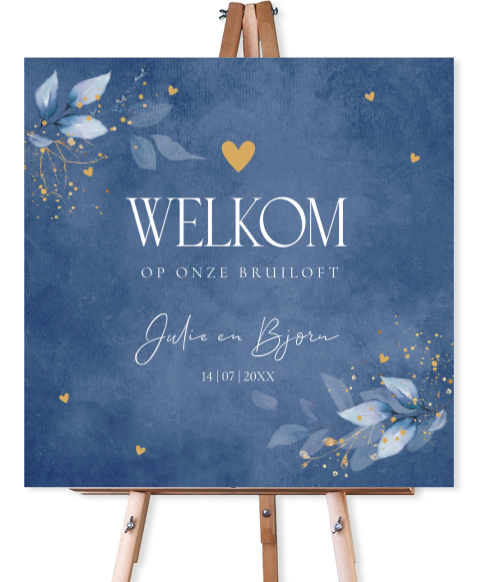 Bruiloftsbord blauw botanisch floral bladeren