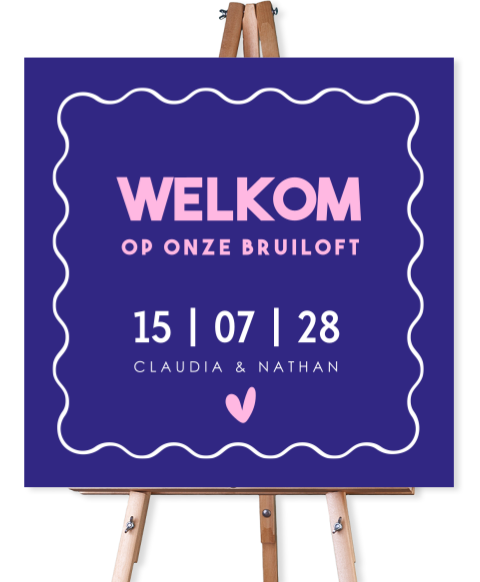 Bruiloftsbord blauw roze vierkant modern 70x70 cm