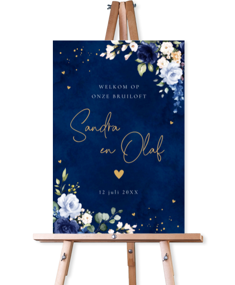 Bruiloftsbord blauw bloemen rozen rechthoekig