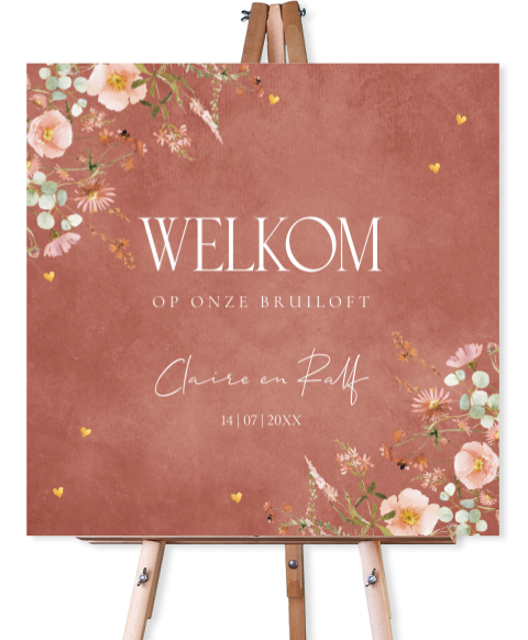 Bruiloftsbord terracotta roze bloemen 70x70 cm