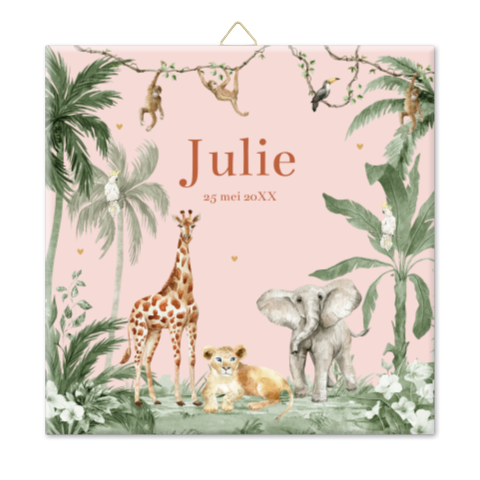 Geboortetegeltje safari & jungle dieren roze meisje
