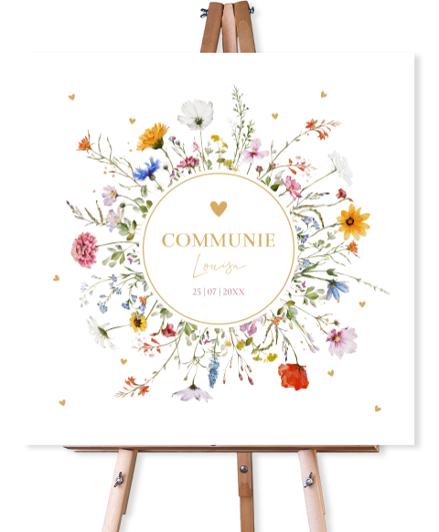 Welkomstbord communie bloemenkrans meisje