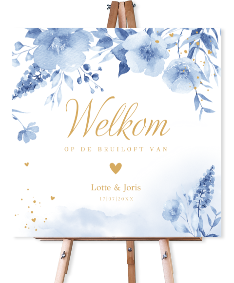 Bruiloftsbord waterverf bloemen blauw 70x70 cm