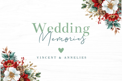 Bruiloft memorybox met namen datum kerst bloemen