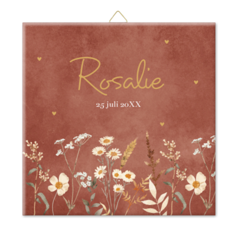 Geboortetegeltje roestbruin veldbloemen meisje