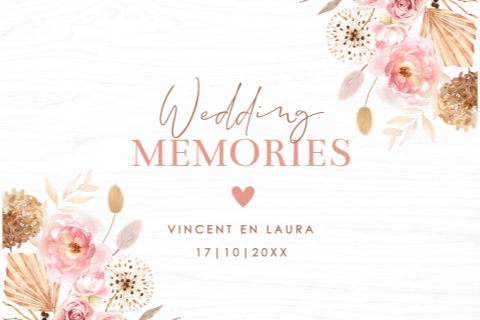 Bruiloft memorybox hout bohemian bloemen