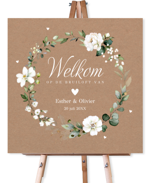Bruiloftsbord botanisch witte rozen kraft 70x70 cm