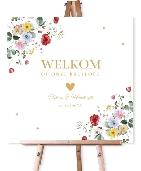 Bruiloftsbord gekleurde veldbloemen forrest 70x70 cm