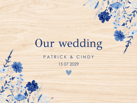 Bruiloft memorybox hout bloemen blauw