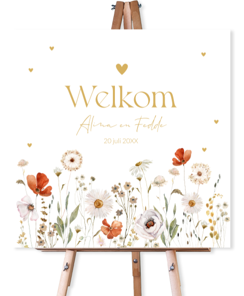 Bruiloftsbord wild flowers rood wit vierkant