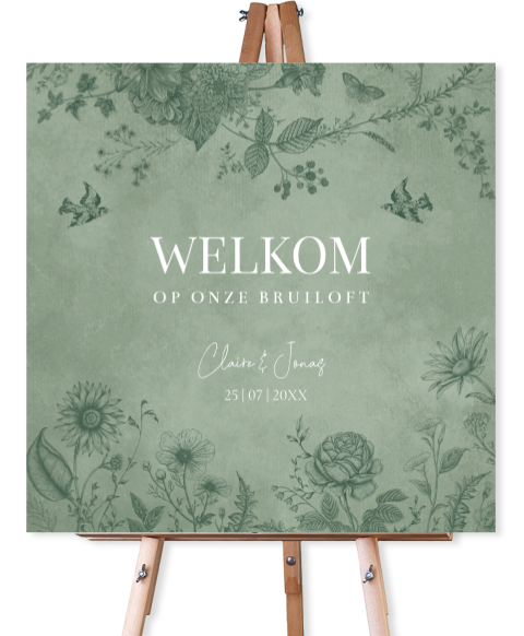 Bruiloftsbord groen botanisch floral vogels 70x70 cm