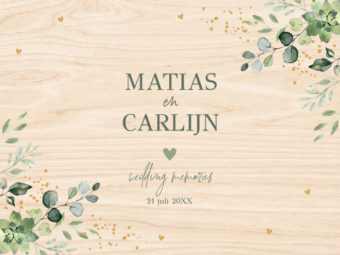 Bruiloft memorybox botanisch bladeren groen