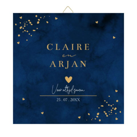 Tegeltje bruiloft donkerblauw eigen tekst