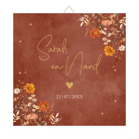 Tegeltje bruiloft roestbruin bloemen herfst