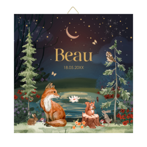 Geboorte tegeltje met bosdieren vosje maan sprookjesbos