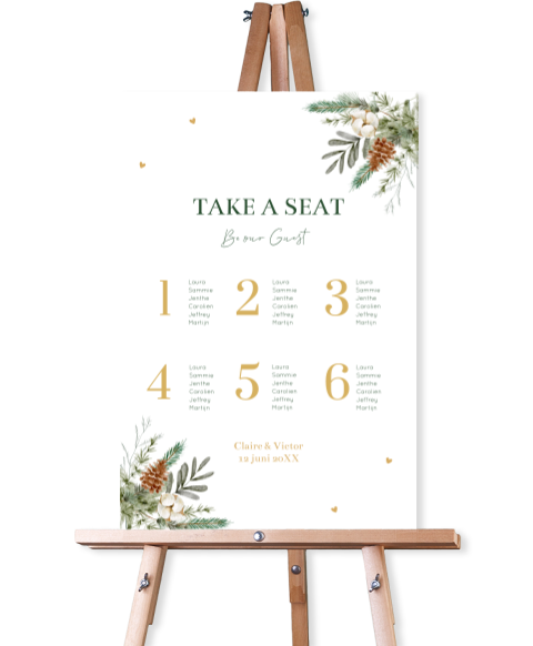 Tafelschikking bord bruiloft kerst takjes groen