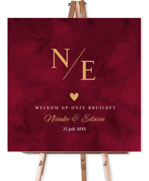 Welkomstbord bruiloft stijlvol rood vierkant