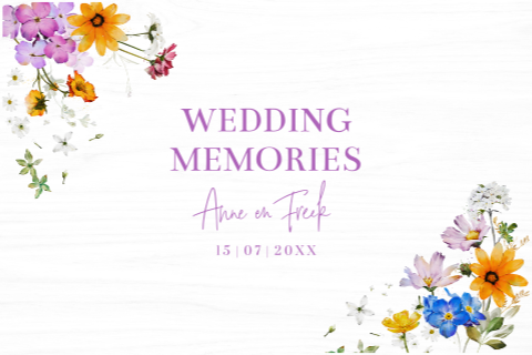 Bruiloft memorybox met kleurrijke bloemen