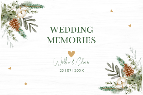 Memorybox hout bruiloft kerst takjes groen 