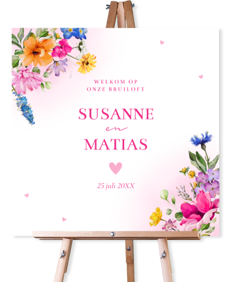 Bruiloftsbord felgekleurde bloemen roze