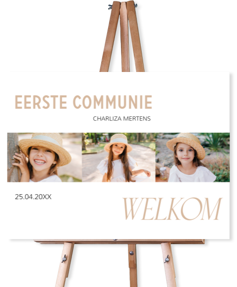 Welkomstbord communie meisje wit met fotocollage