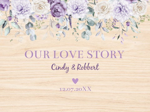 Bruiloft memorybox hout bloemen paars