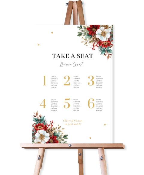 Tafelschikking bord bruiloft kerst bloemen rood