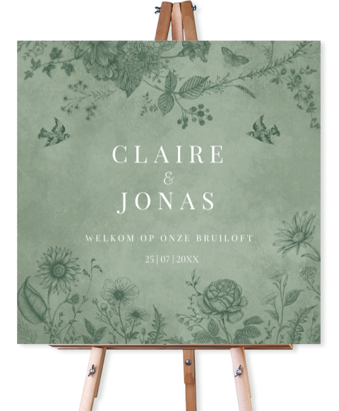 Bruiloftsbord groen botanisch floral vogels 70x70 cm