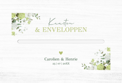 Enveloppenkist hout wit huwelijk hortensia bloemen groen