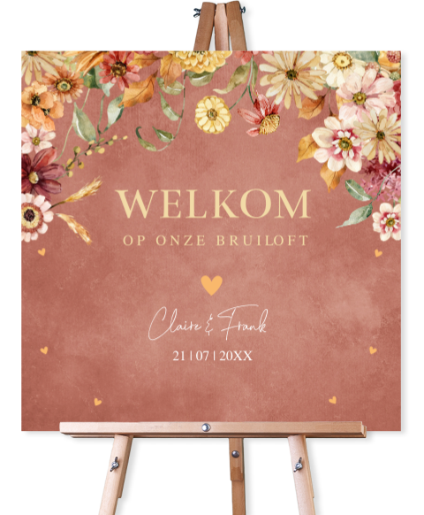 Bruiloftsbord terracotta roze bloemen chic autumn