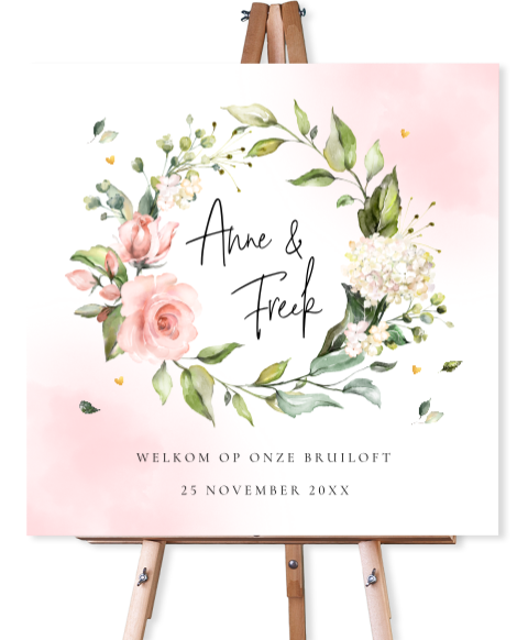 Bruiloftsbord bloemen krans roze | Pink Floral