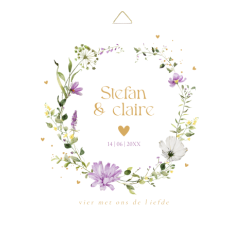 Tegeltje bruiloft bloemenkrans paars