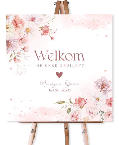 Bruiloftsbord roze watercolour bloemen