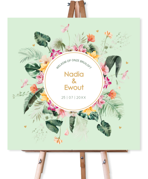 Bruiloftsbord tropisch lichtgroen bloemen 70x70 cm