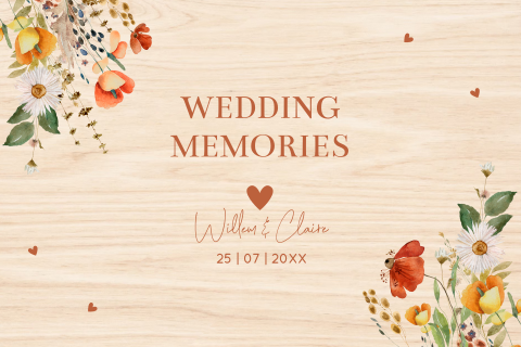 Memorybox hout bruiloft veldbloemen rood