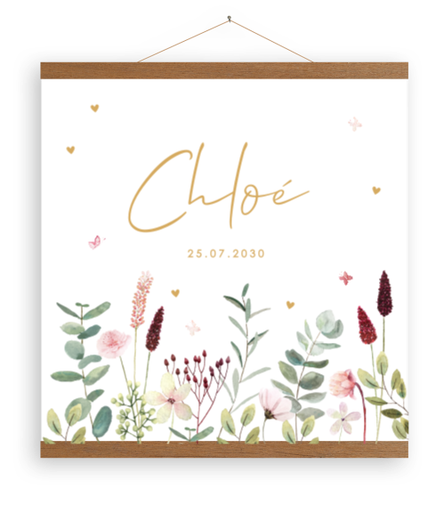 Canvasposter meisje zomerse bloemen | 40x40 cm