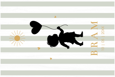 Memorybox hout met silhouet jongen ballon groen strepen