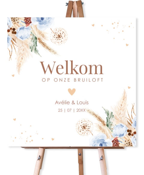 Bruiloftsbord bohemian bloemen blauw
