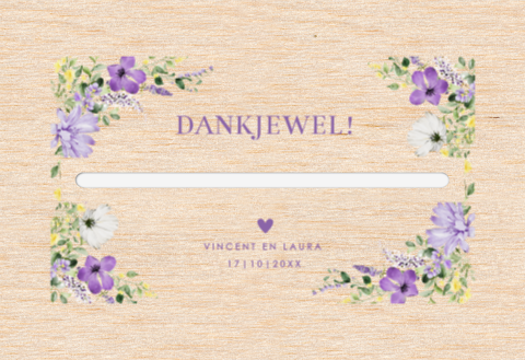 Enveloppendoos huwelijk hout met bloemen paars 29x20x22 cm