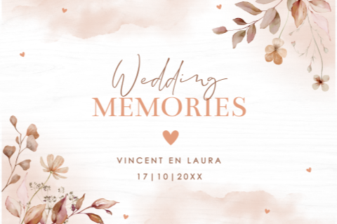 Bruiloft memorybox hout terracotta bloemen