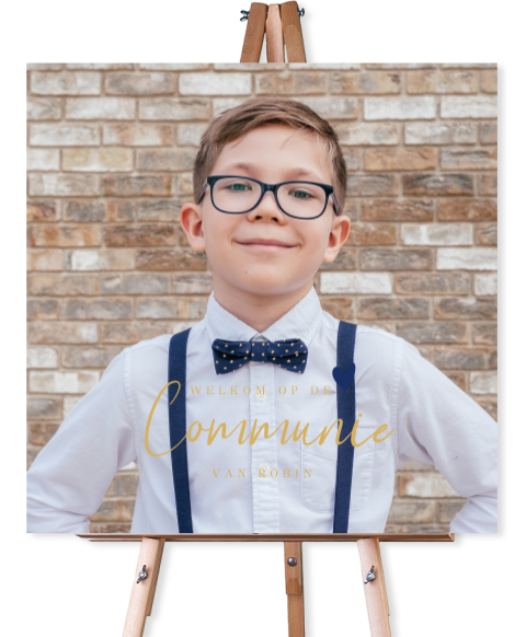 Welkomstbord communie jongen met foto