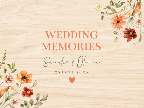 Bruiloft memorybox met bloemen peach